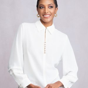 ALISON SHERI A46247 - OFF WHITE BLOUSE WITH GOLD BUTTONS