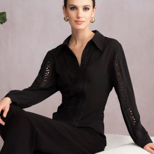 ALISON SHERI A46408 - BLACK BLOUSE WITH SLEEVE DETAIL