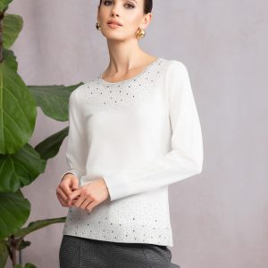 ALISON SHERI A46458 - WHITE SWEATER WITH SPARKLE DETAIL