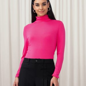 ELENA WANG EW35048 - FUCHSIA LIGHTWEIGHT TURTLE NECK TOP