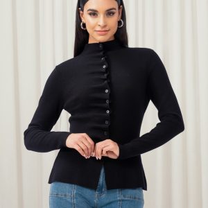 ELENA WANG EW35109 - BLACK BUTTON FRONT JUMPER