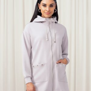 ELENA WANG EW35207 - SILVER GREY SUPER SOFT LOUNGE WEAR ZIP FRONTED CARIGAN