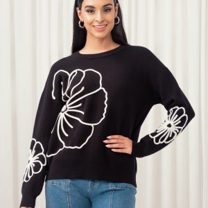 Elena Wang - EW35065 Black Jumper with white detail