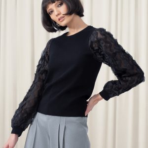 Elena Wang - Black Jumper with ruffle sleeves
