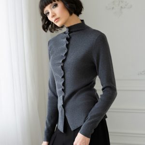 Elena Wang - Grey Button Jumper Style Cardigan with Turtle Neck