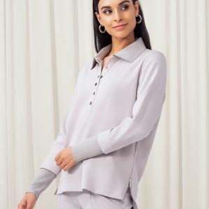 Elena Wang E35205 Silver Grey Supersoft Casual Top