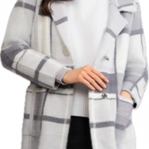ALISON SHERI A46182 - GREY AND WHITE CHEQUERED COATIGAN