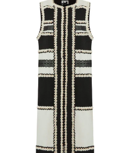 Edward Achour - Black & White Sleeveless Panel Dress with Trim Detailing
