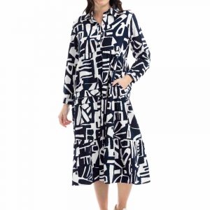 ORIENTIQUE - PRINTED CORD DRESS WITH COLLAR