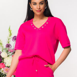 ELENA WANG FUCHSIA V NECK TOP