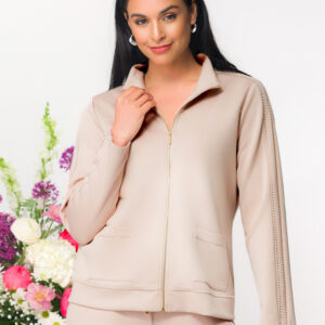 ELENA WANG SAND COLOURED ZIP FRONT JACKET