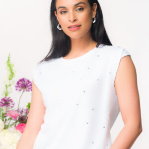 Elena Wang White T Shirt with Star/Stud Detail