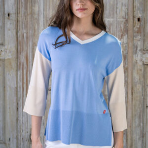 HONGO - BLUE AND CREAM CROP SLEEVE JUMPER