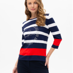 PASSIONI BLUE/WHITE AND RED STRIPE TOP WITH SPARKLE MOTIF