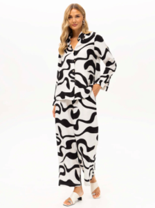 PASSIONI BLACK AND CREAM OVERSIZED SHIRT AND TROUSER SET