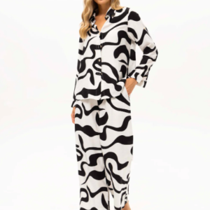 PASSIONI BLACK AND CREAM OVERSIZED SHIRT AND TROUSER SET
