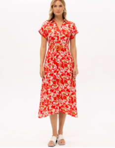PASSIONI PINK FLORAL DRESS WITH BELT DETAIL