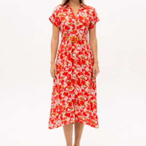 PASSIONI PINK FLORAL DRESS WITH BELT DETAIL