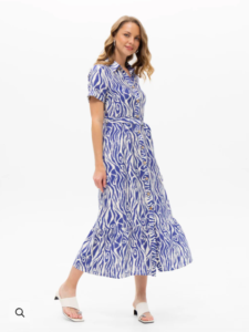 PASSIONI BLUE PRINT DRESS WITH BELT