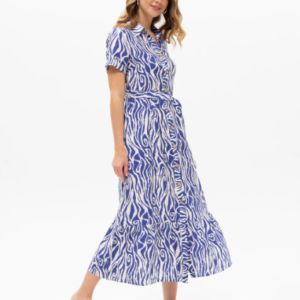 PASSIONI BLUE PRINT DRESS WITH BELT