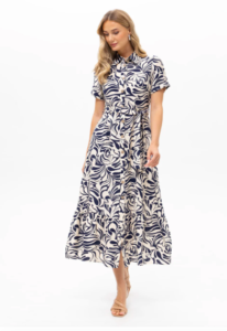 PASSIONI BLUE AND WHITE PRINT DRESS