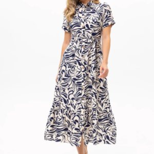 PASSIONI BLUE AND WHITE PRINT DRESS